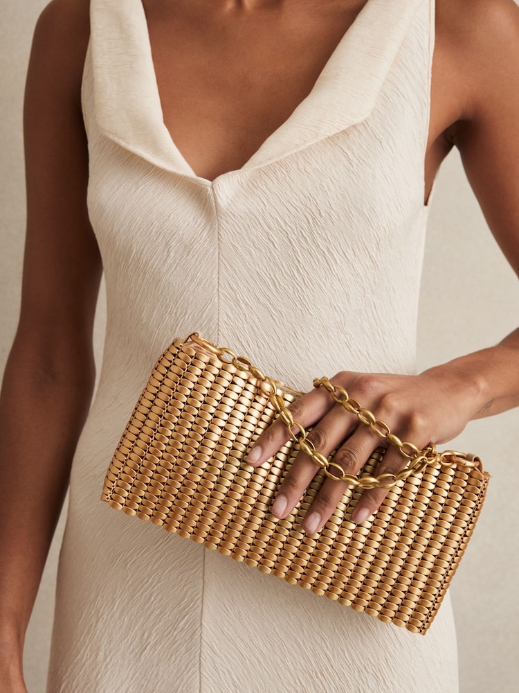 Reiss Gold Bailey Beaded Removable Strap Shoulder Bag - Image 2 of 7
