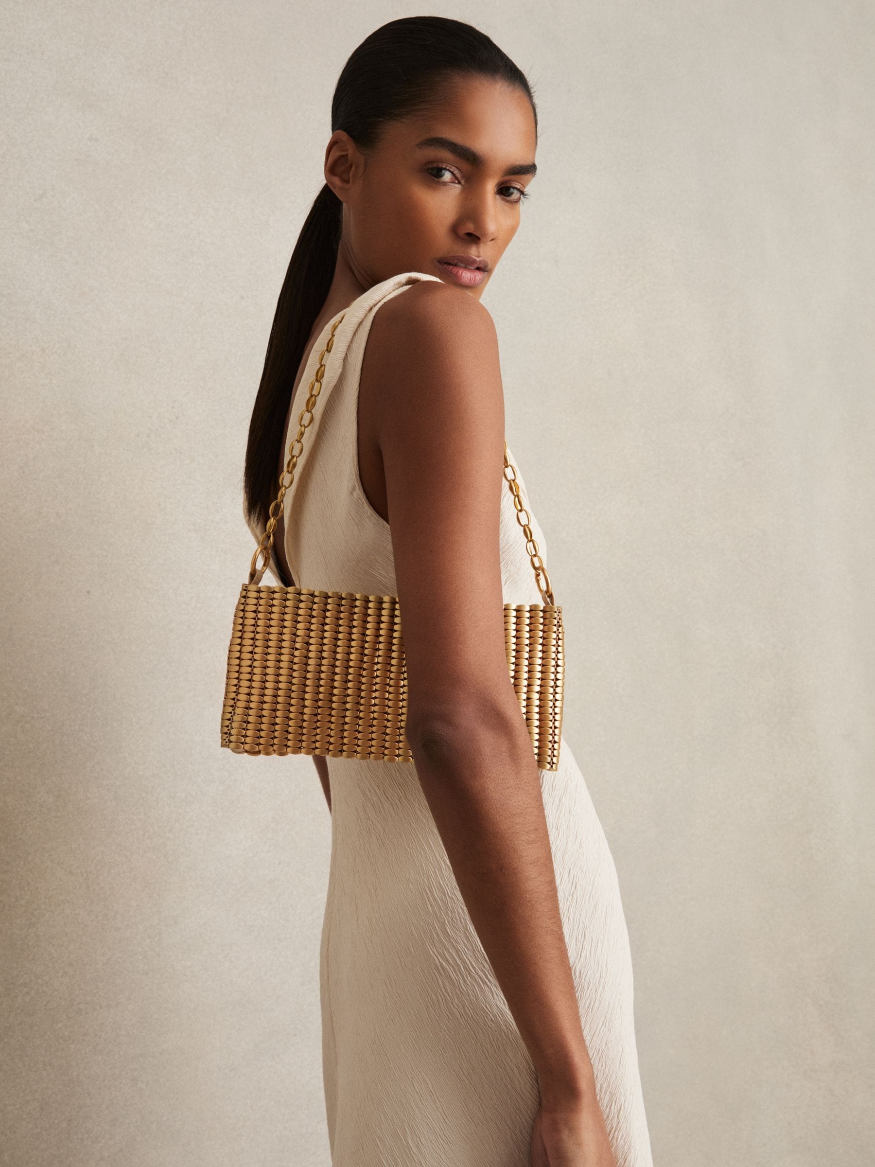 Buy Reiss Gold Bailey Beaded Removable Strap Shoulder Bag from