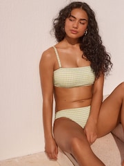 White/Green Gingham Shirred Bandeau Bikini Top - Image 3 of 5