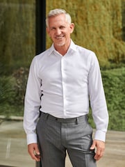 White Slim Fit Single Cuff Signature Italian Fabric Shirt - Image 1 of 10