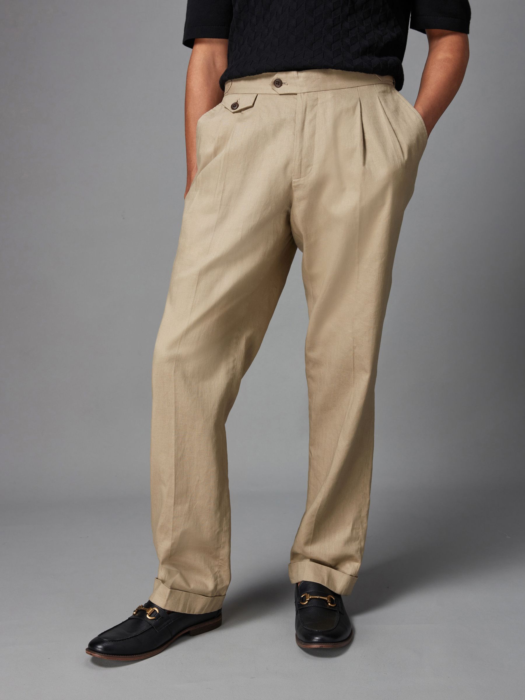 Buy Stone Linen Cotton Side Adjuster Trousers from Next Luxembourg