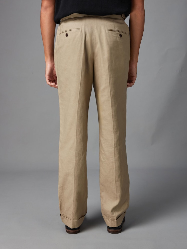 Stone Linen Cotton Side Adjuster Trousers - Image 2 of 8