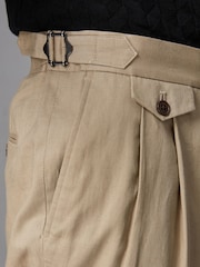Stone Linen Cotton Side Adjuster Trousers - Image 3 of 8