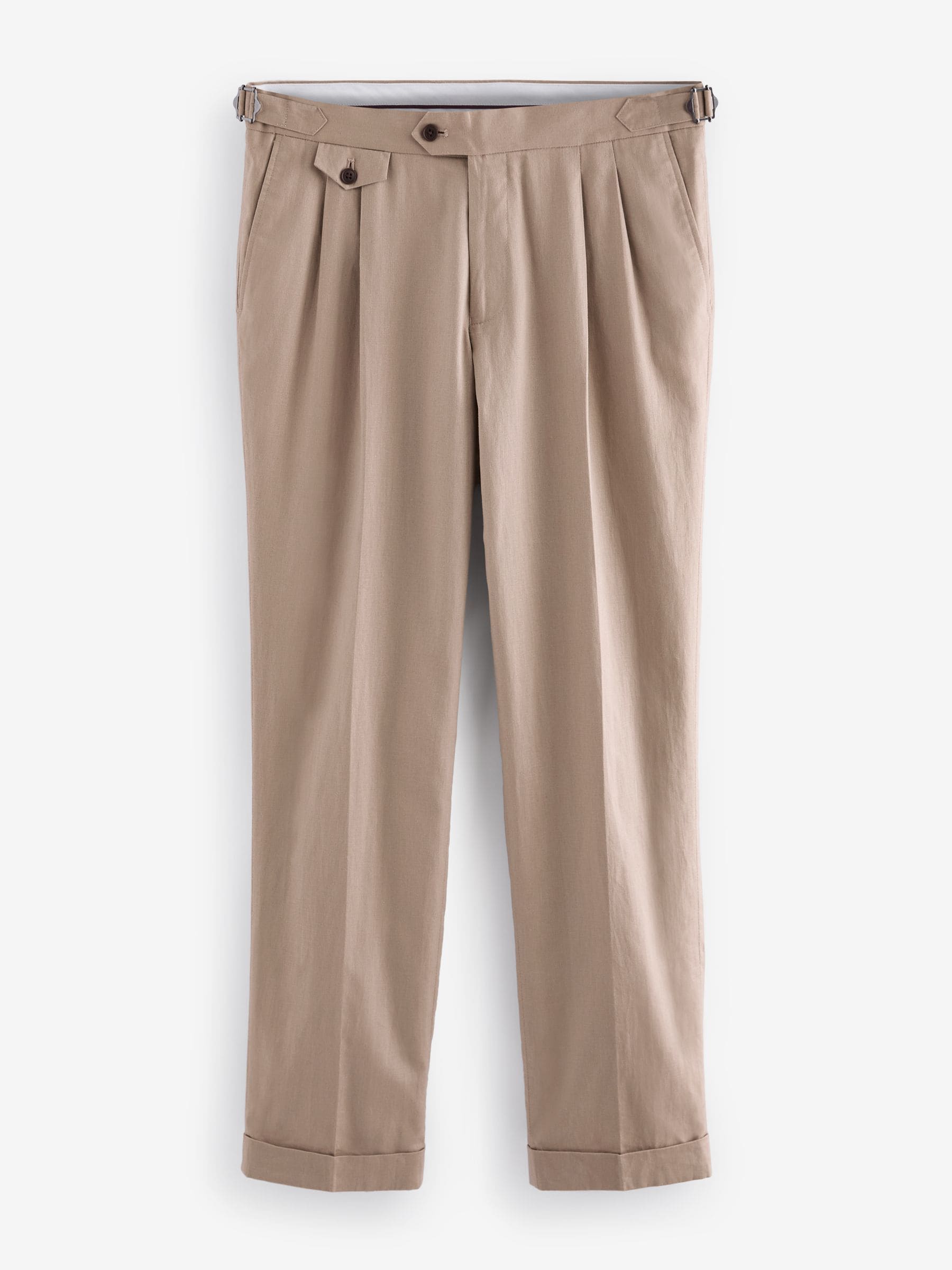 Stone Linen Cotton Side Adjuster Trousers