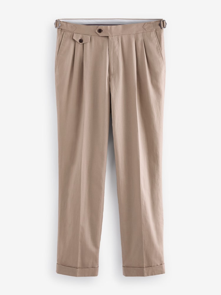 Stone Linen Cotton Side Adjuster Trousers - Image 5 of 8