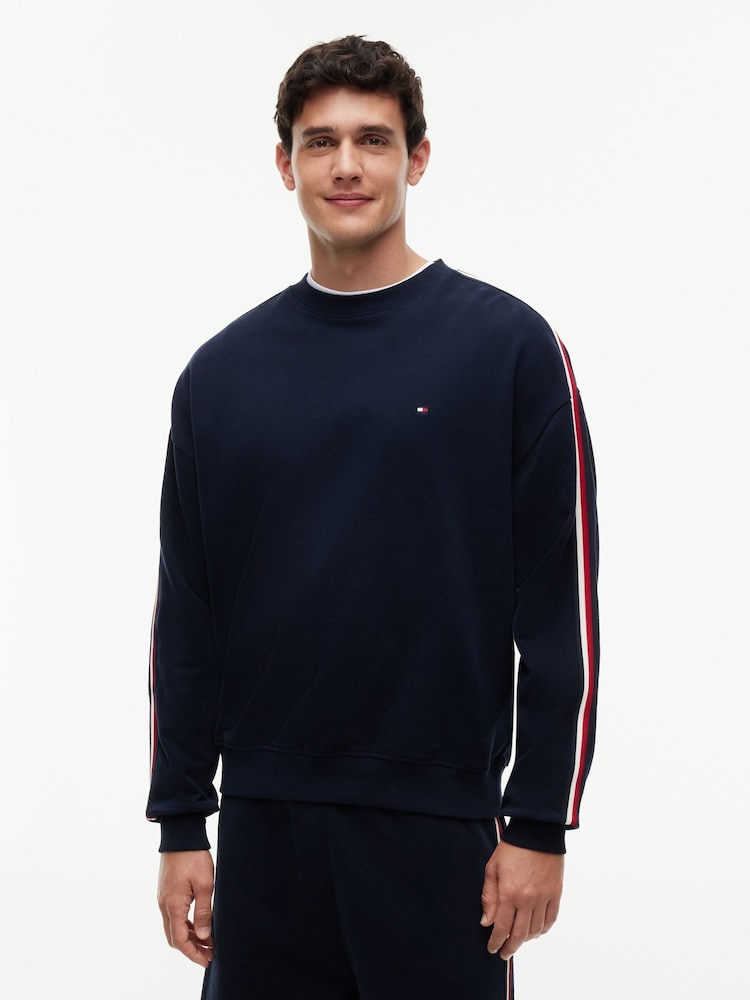 Tommy Hilfiger Blue Global Stripe Terry Sweat Top - Image 1 of 4 Tommy Hilfiger Blue Global Stripe Terry Sweat Top - Image 1 of 4