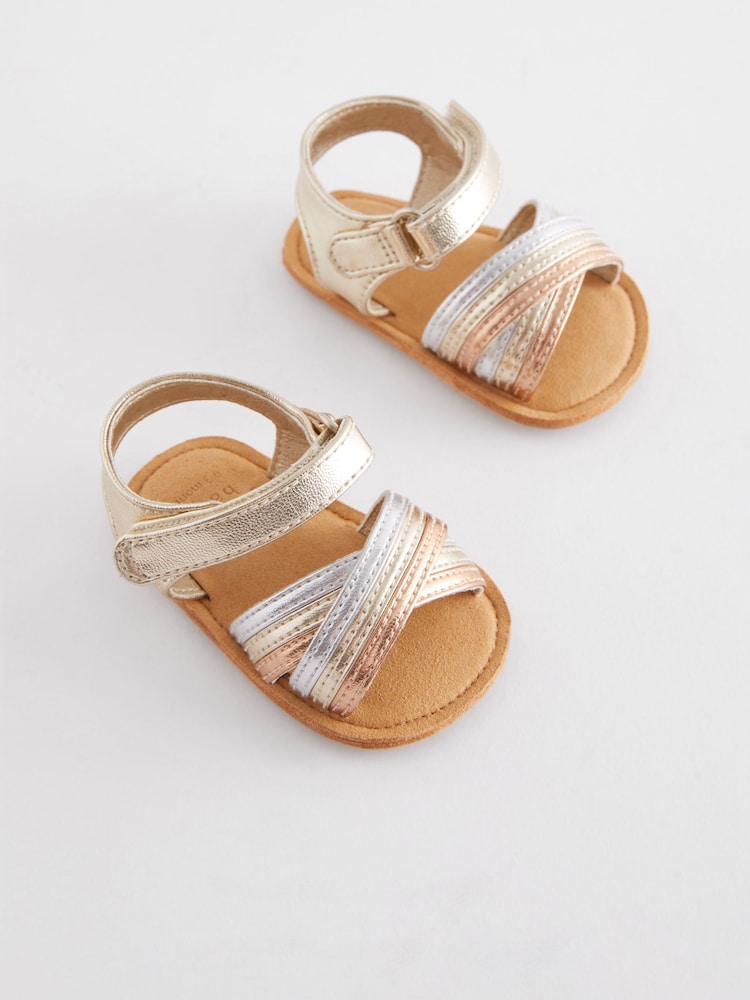 Gold Cross Strap Baby Sandals (0-24mths) - Image 1 of 5