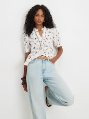 River Island Cream Floral Textured Pintuck Blouse - Image 1 of 4