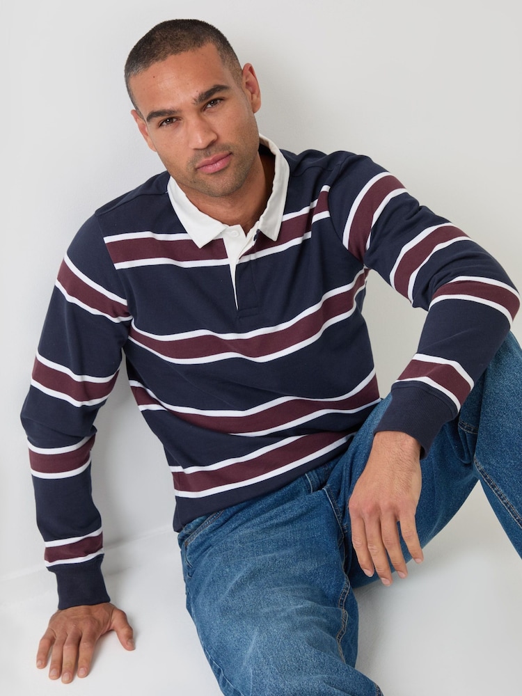 Threadbare Blue Regular Fit Cotton Rugby Polo Shirt - Image 1 of 5
