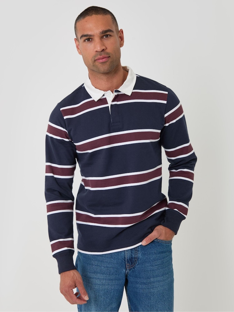 Threadbare Blue Regular Fit Cotton Rugby Polo Shirt - Image 2 of 5