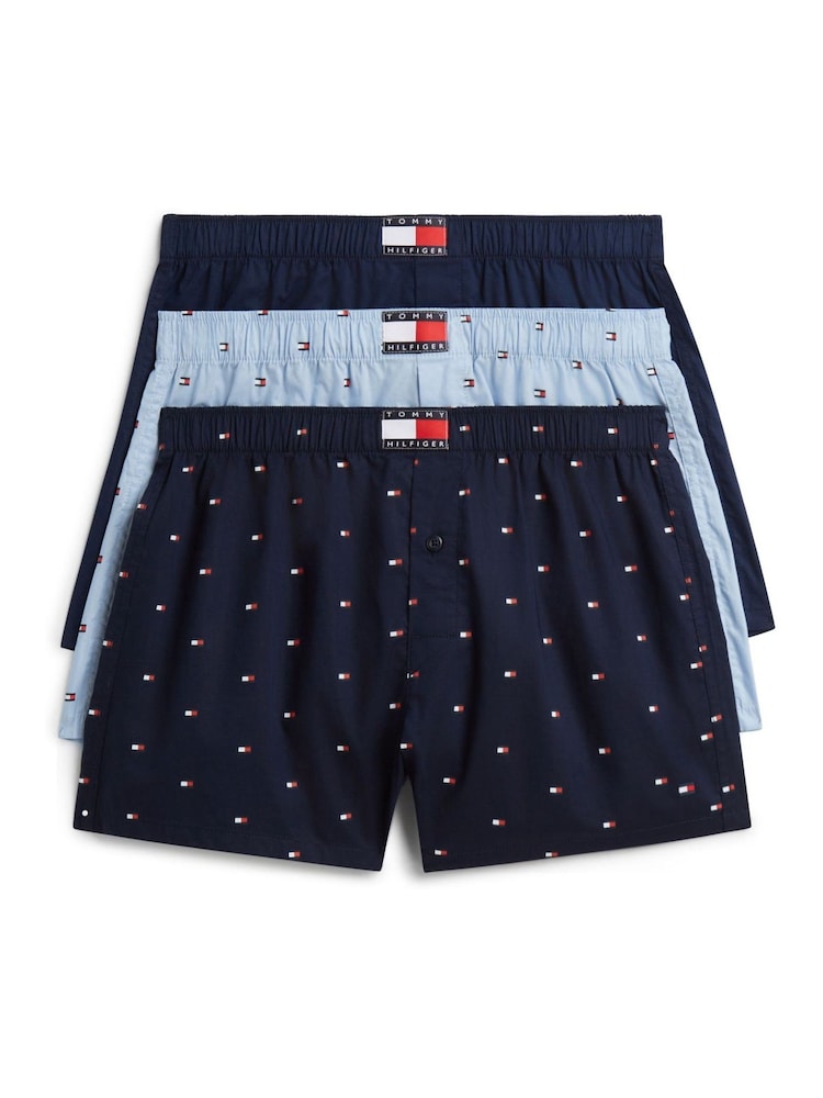 Azul - Calzoncillos bóxer tejidos con estampado clásico de Tommy Hilfiger 3 Pack - Imagen 1 de 6