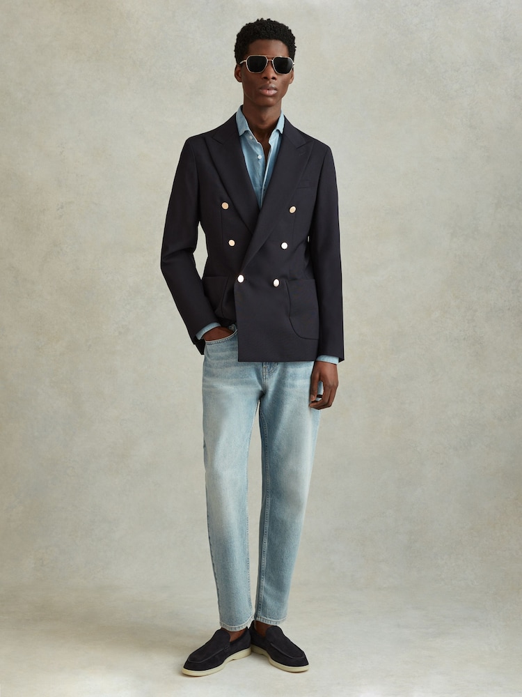 Reiss Dark Navy Perry Slim Fit Wool Double Breasted Blazer - Image 1 of 7