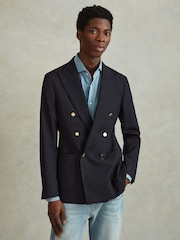 Reiss Dark Navy Perry Slim Fit Wool Double Breasted Blazer - Image 3 of 7