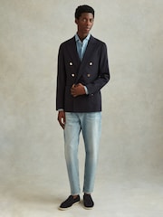 Reiss Dark Navy Perry Slim Fit Wool Double Breasted Blazer - Image 4 of 7