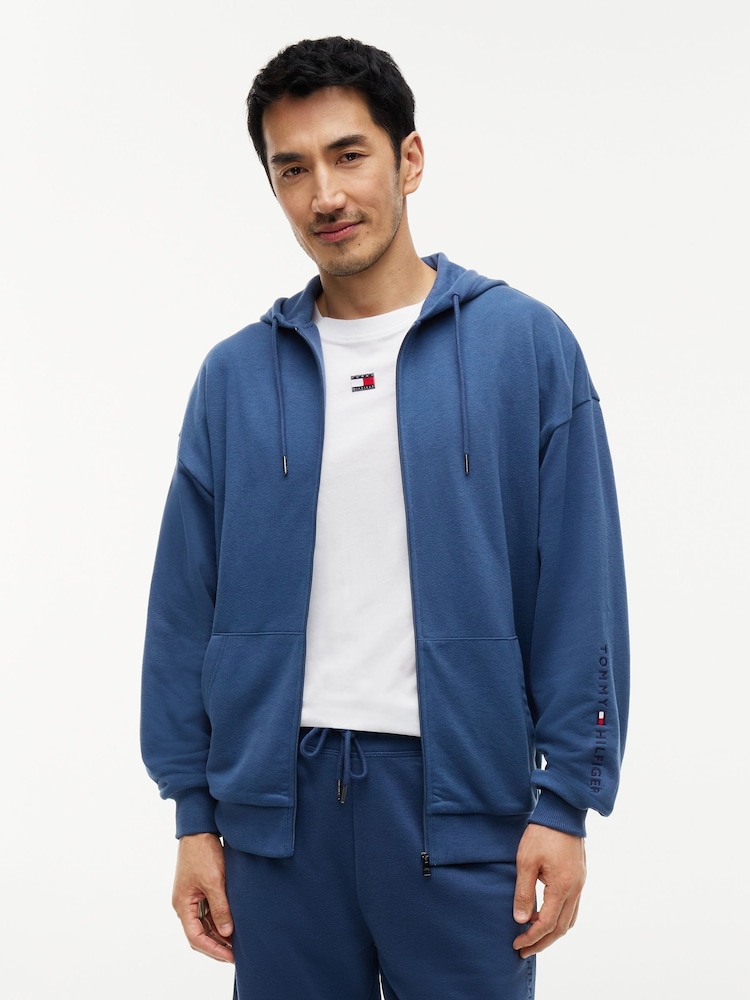 Tommy Hilfiger Blue TH Original Terry Zip-Thru Lounge Hoodie - Image 1 of 5 Tommy Hilfiger Blue TH Original Terry Zip-Thru Lounge Hoodie - Image 1 of 5