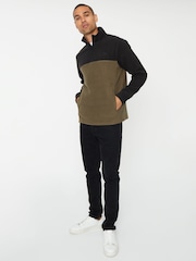 Threadbare Black / Khaki Two Tone Quarter Zip Fleece Jumper - Image 3 of 4