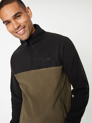 Threadbare Black / Khaki Two Tone Quarter Zip Fleece Jumper - Image 4 of 4