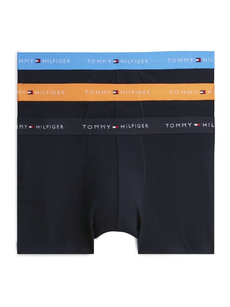 Tommy Hilfiger Orange Signature Logo Contrast Waistband Trunks 3 Pack - Image 1 of 6 Tommy Hilfiger Orange Signature Logo Contrast Waistband Trunks 3 Pack - Image 1 of 6