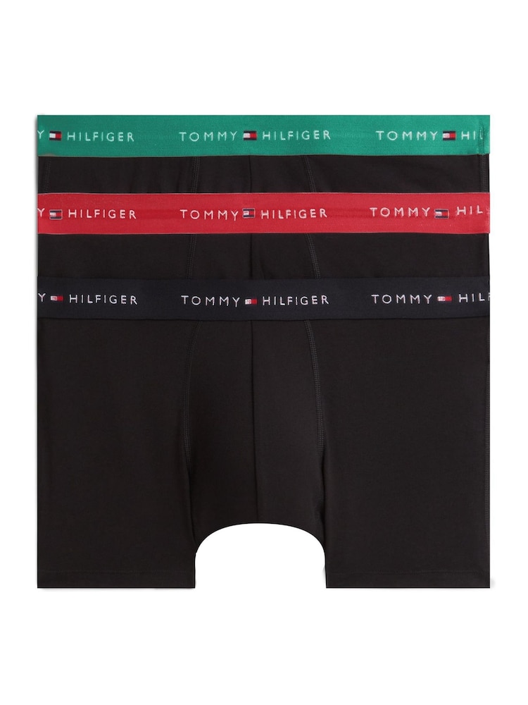 Tommy Hilfiger Green Signature Logo Contrast Waistband Trunks 3 Pack - Image 1 of 6 Tommy Hilfiger Green Signature Logo Contrast Waistband Trunks 3 Pack - Image 1 of 6