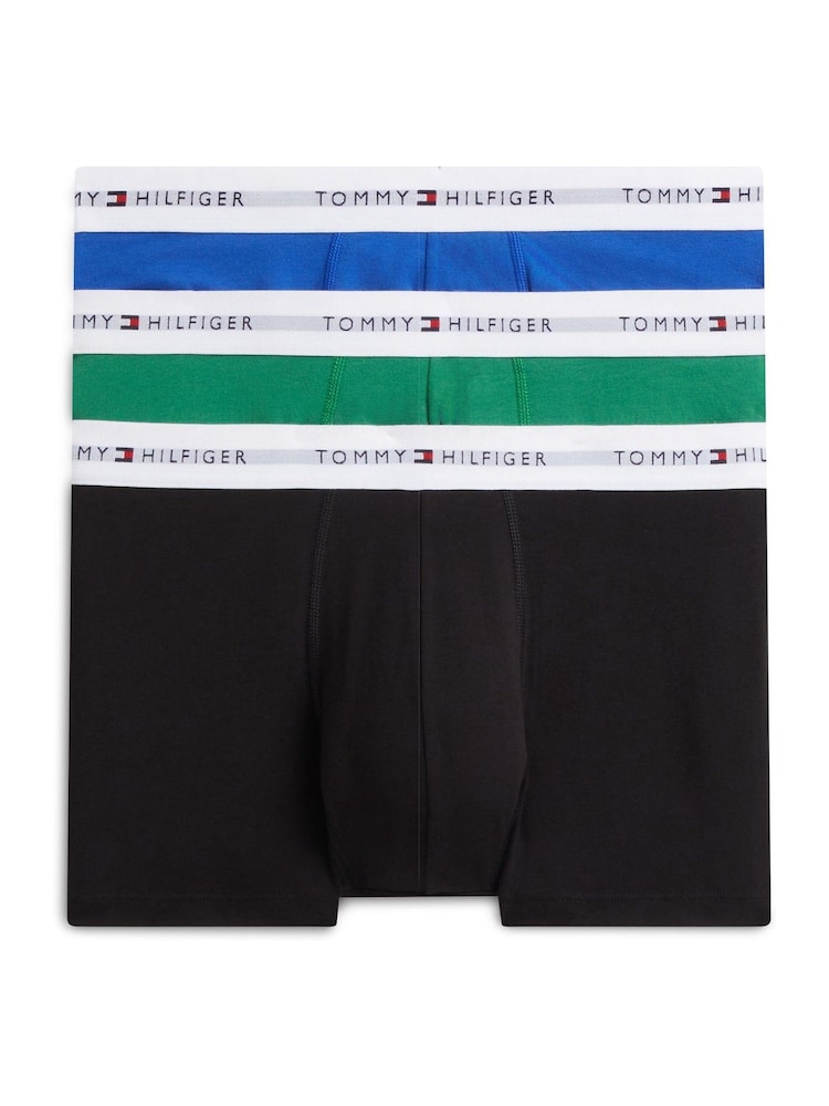 Tommy Hilfiger Green Signature Logo Waistband Trunks 3 Pack - Image 1 of 5 Tommy Hilfiger Green Signature Logo Waistband Trunks 3 Pack - Image 1 of 5