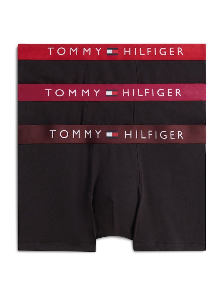 Tommy Hilfiger Red Original Logo Waistband Trunks 3 Pack - Image 1 of 6 Tommy Hilfiger Red Original Logo Waistband Trunks 3 Pack - Image 1 of 6