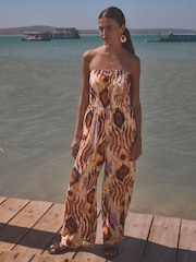 Ikat Print Multiway Halter-Tie Bandeau Wide Leg Jumpsuit - Image 1 of 6