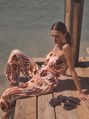 Ikat Print Multiway Halter-Tie Bandeau Wide Leg Jumpsuit - Image 2 of 6