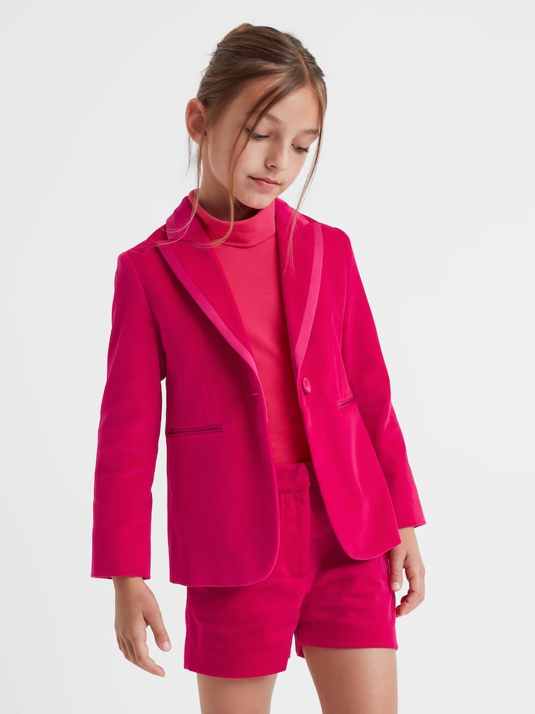 Reiss Bright Pink Bree Single Breasted Velvet Blazer - Image 1 of 6
