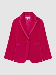 Reiss Bright Pink Bree Single Breasted Velvet Blazer - Image 2 of 6