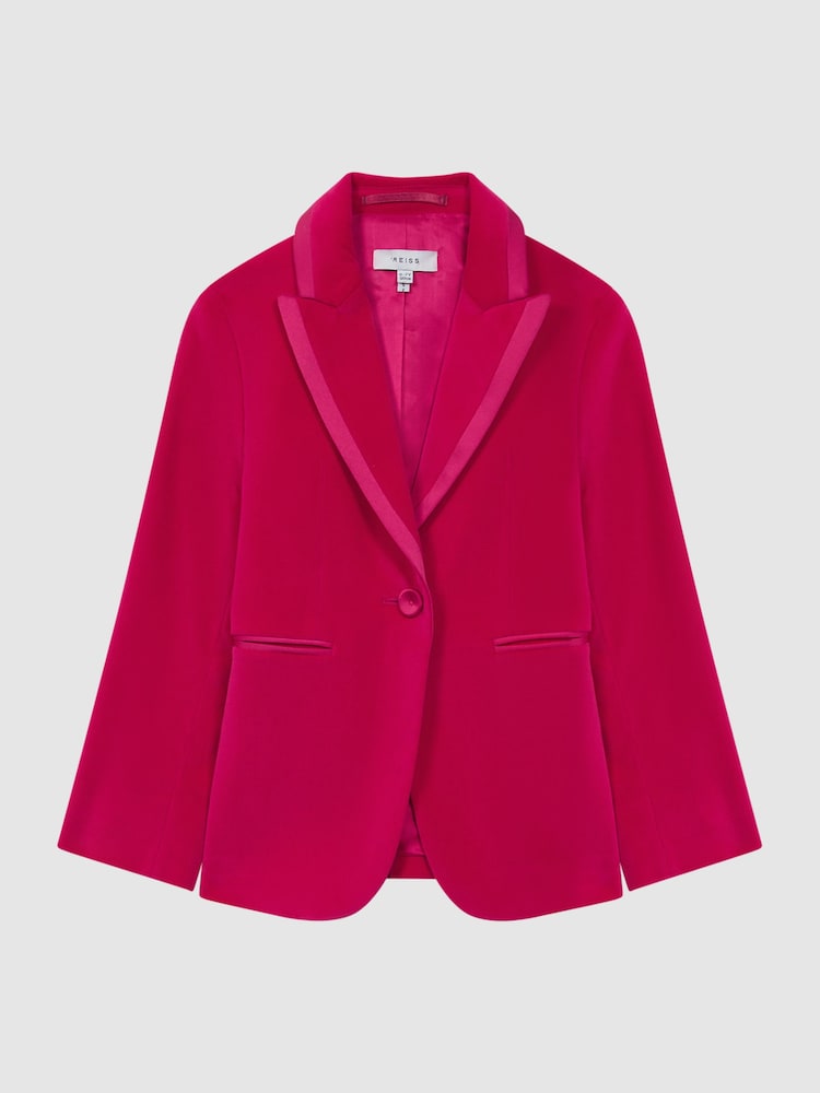 Reiss Bright Pink Bree Single Breasted Velvet Blazer - Image 2 of 6