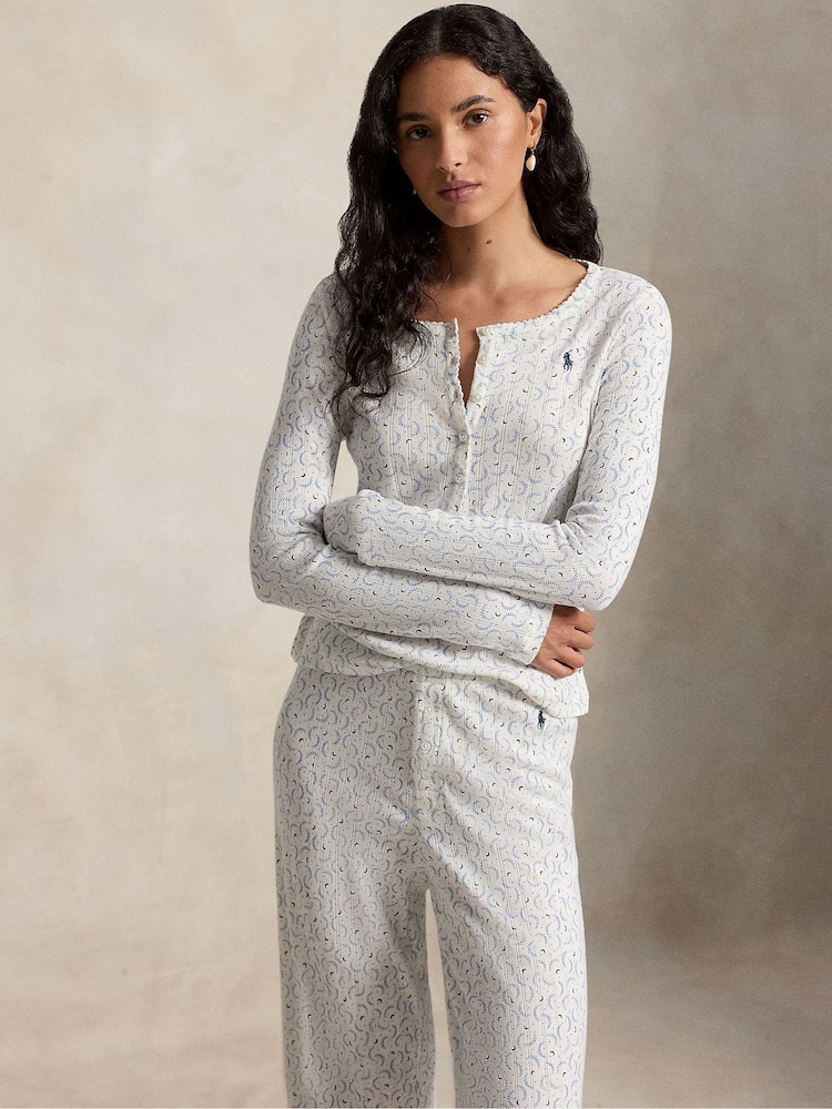 Polo Ralph Lauren Cream Pointelle Henley Pyjamas Set - Image 1 of 4 Polo Ralph Lauren Cream Pointelle Henley Pyjamas Set - Image 1 of 4