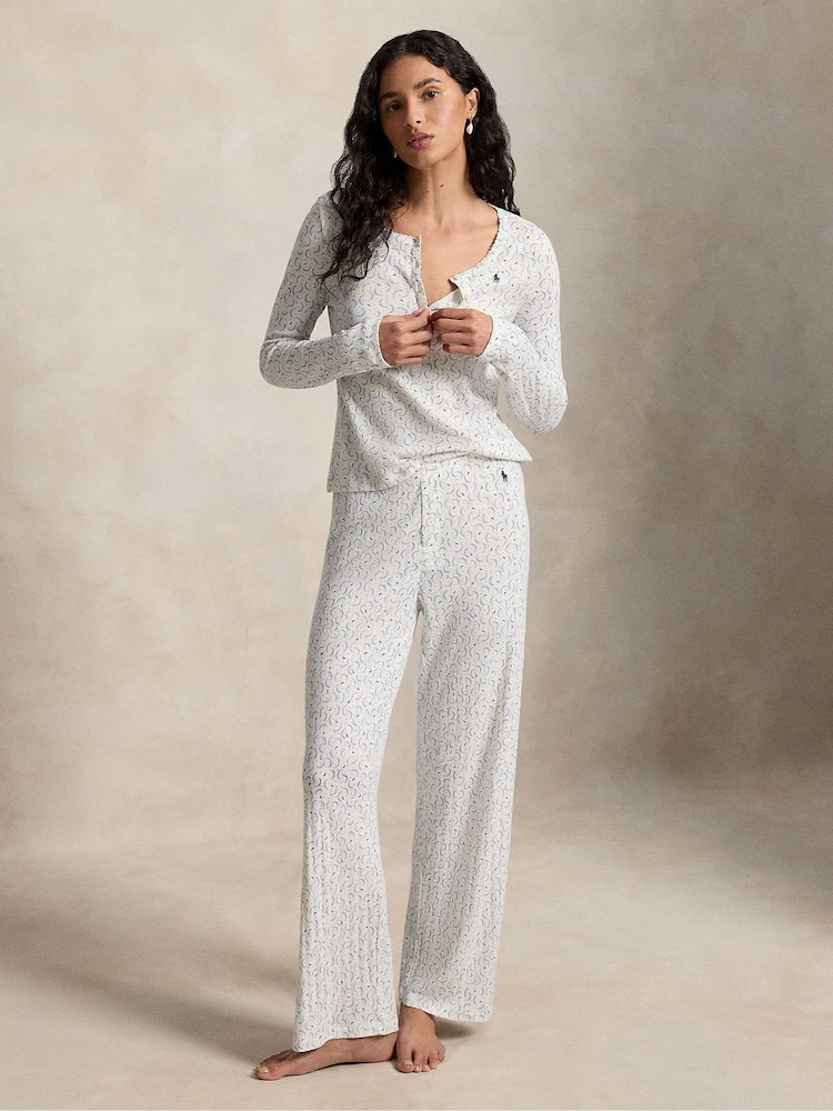 Polo Ralph Lauren Cream Pointelle Henley Pyjamas Set - Image 2 of 4 Polo Ralph Lauren Cream Pointelle Henley Pyjamas Set - Image 2 of 4