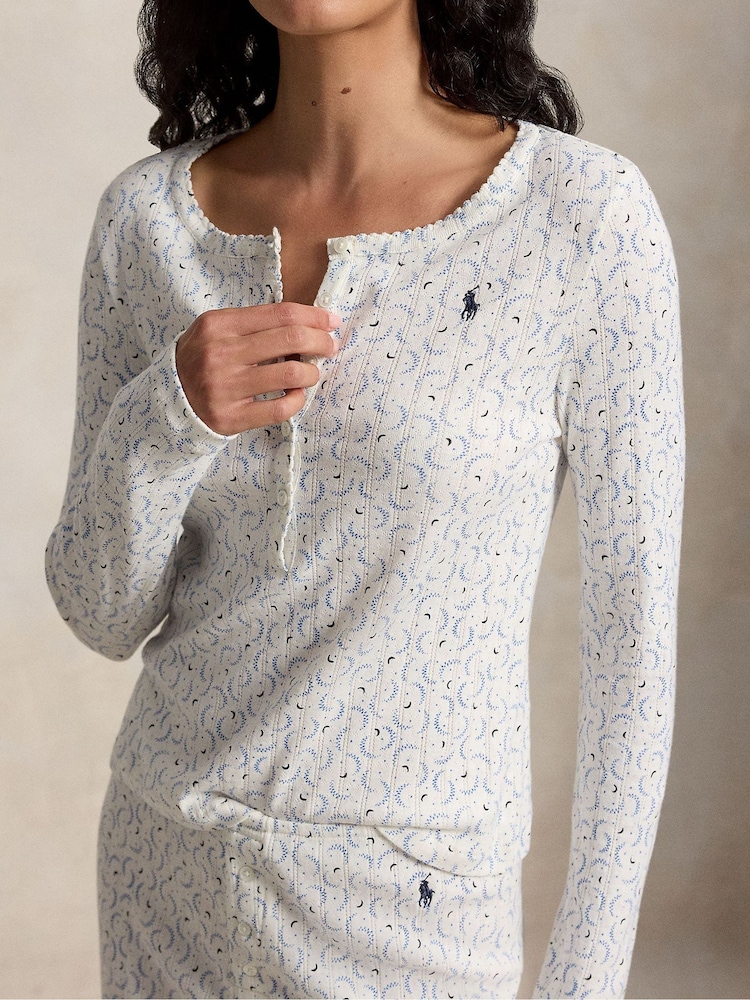 Polo Ralph Lauren Cream Pointelle Henley Pyjamas Set - Image 4 of 4 Polo Ralph Lauren Cream Pointelle Henley Pyjamas Set - Image 4 of 4