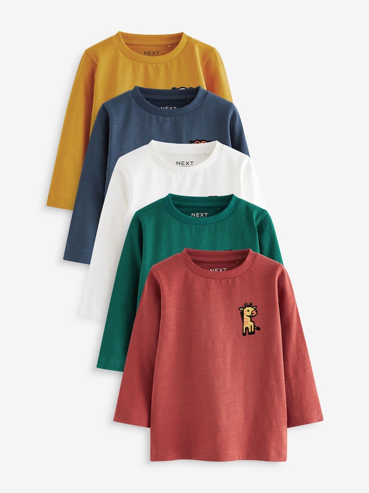 Multi Animal Long Sleeve T-Shirts 5 Pack (3mths-7yrs) - Image 1 of 8
