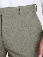 MOSS Sage Green Herringbone Tweed Skinny Fit Suit Trousers - Image 3 of 4