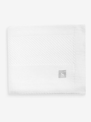 The Little Tailor White Large Supersoft Textured Knitted 100% Cotton Blanket - Image 2 of 2