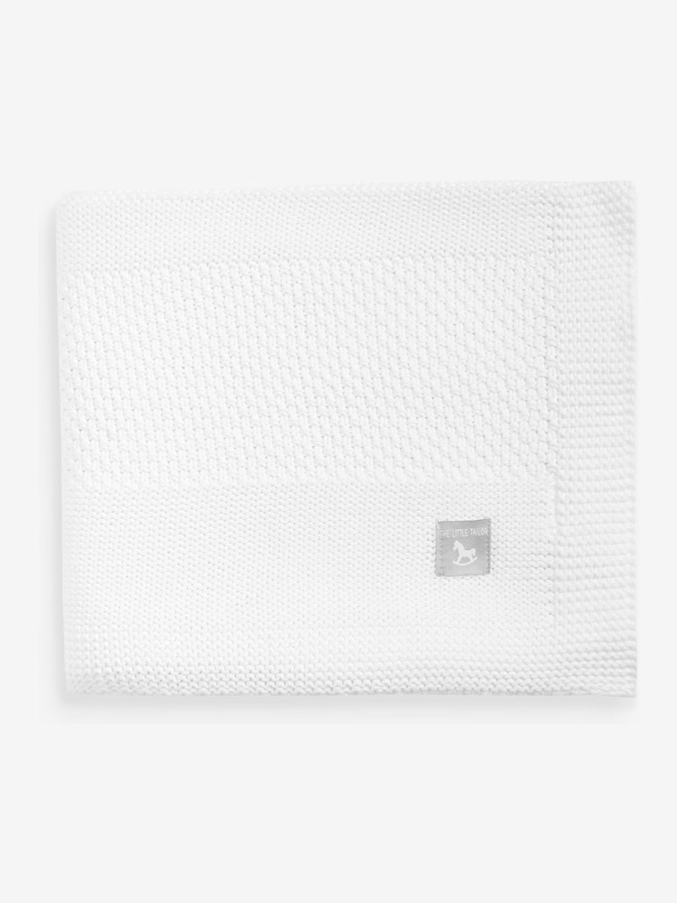 The Little Tailor White Large Supersoft Textured Knitted 100% Cotton Blanket - Image 2 of 2