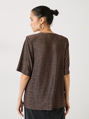 Hush Brown/Gold Michaela Sparkle Shoulder Pad Top - Image 2 of 5