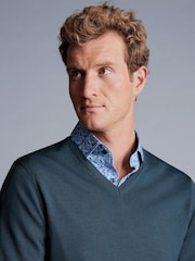 Charles Tyrwhitt Dark Blue Pure Merino V-Neck Jumper - Image 2 of 4