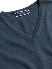 Charles Tyrwhitt Dark Blue Pure Merino V-Neck Jumper - Image 3 of 4