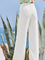 Sosandar Cream Fluid Wide Leg Trousers - Image 2 of 5