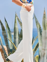 Sosandar Cream Fluid Wide Leg Trousers - Image 5 of 5