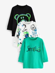 Green/Black Bear 100% Cotton Long Sleeve Animal Print Character T-Shirts 3 Pack (3mths-7yrs) - Image 1 of 6