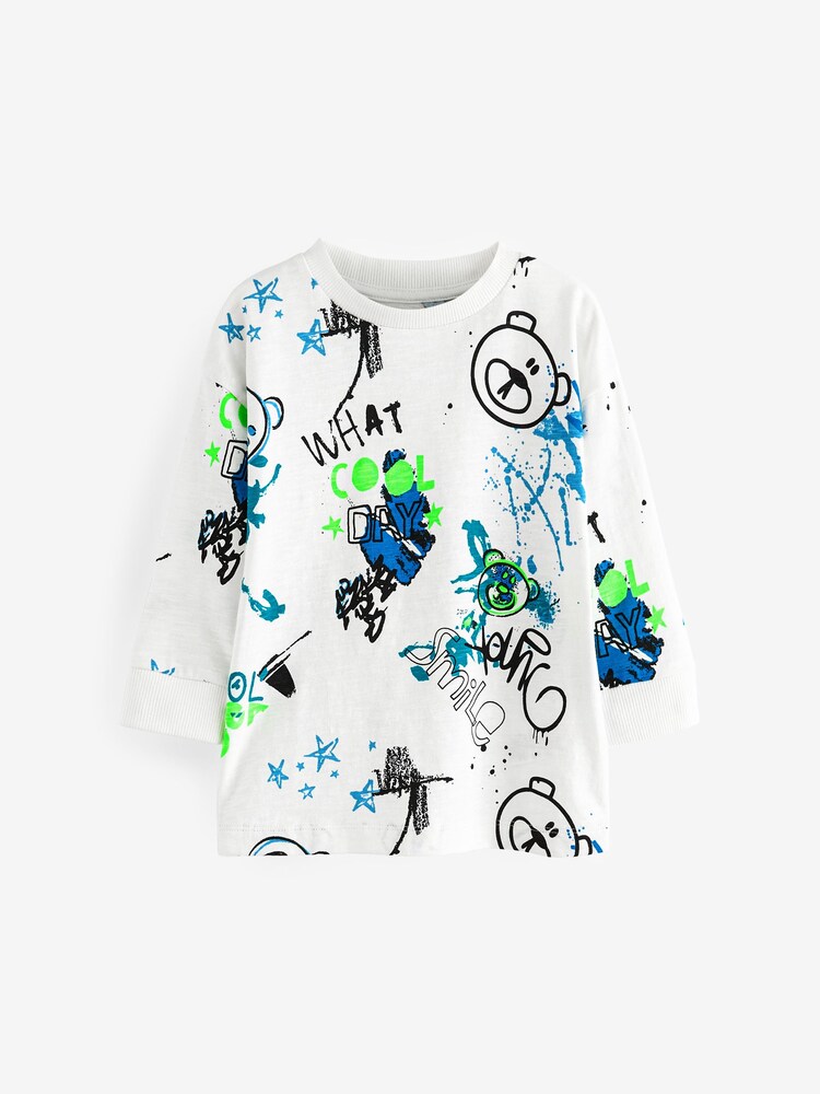 Green/Black Bear 100% Cotton Long Sleeve Animal Print Character T-Shirts 3 Pack (3mths-7yrs) - Image 2 of 6