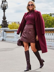 Sosandar Red Leather A-Line Skirt - Image 3 of 5