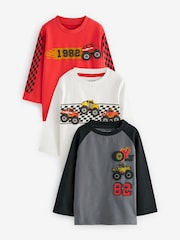 Black/White/Red Long Sleeve Transport T-Shirts 3 Pack (3mths-7yrs) - Image 1 of 9