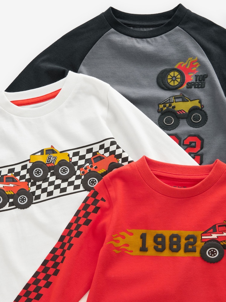 Black/White/Red Long Sleeve Transport T-Shirts 3 Pack (3mths-7yrs) - Image 9 of 9