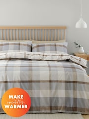 Catherine Lansfield Natural Brushed 100% Cotton Check Reversible Duvet Cover Set - Image 1 of 4