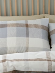 Catherine Lansfield Natural Brushed 100% Cotton Check Reversible Duvet Cover Set - Image 3 of 4