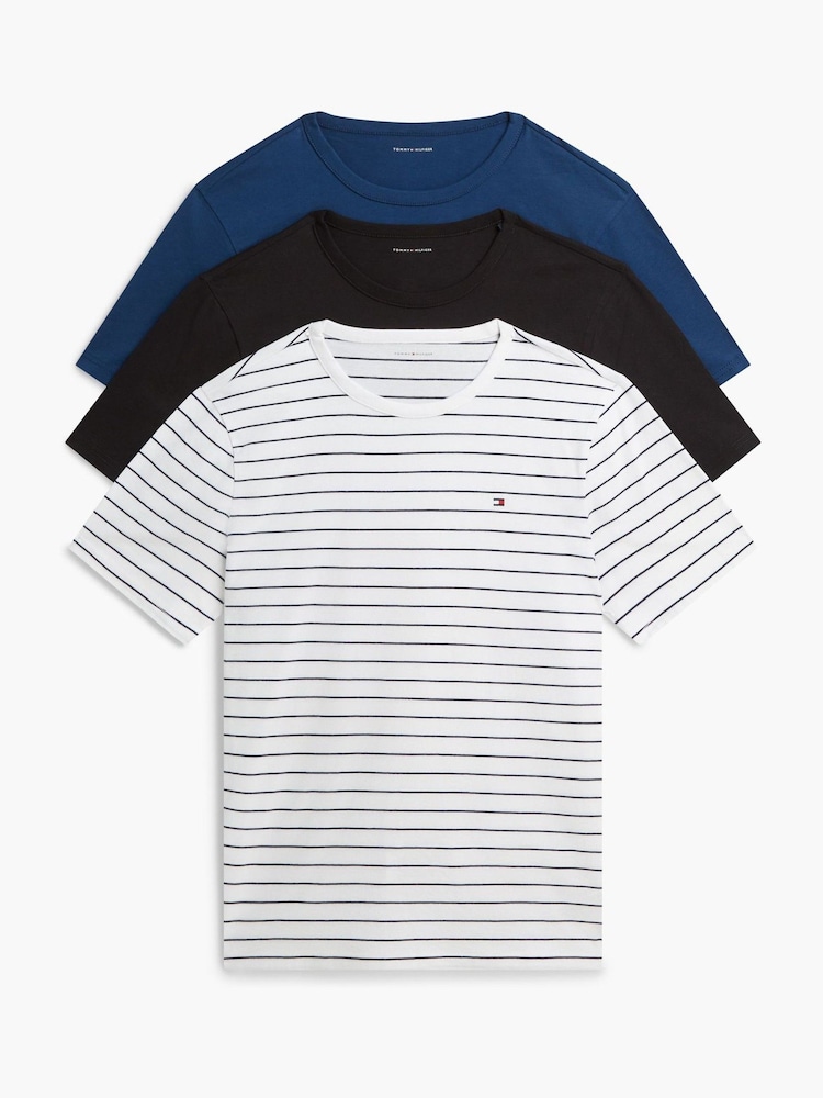 Tommy Hilfiger Blue/Black/White Cotton T-Shirts 3 Pack - Image 1 of 6 Tommy Hilfiger Blue/Black/White Cotton T-Shirts 3 Pack - Image 1 of 6